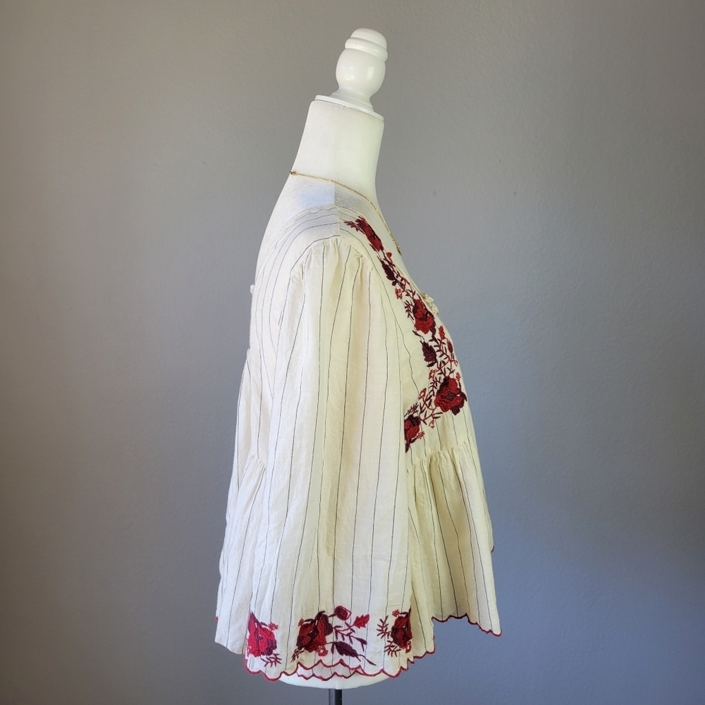 ZARA // boho-chic floral embroidered square neckline smocked cottagecore top - Picture 4 of 7